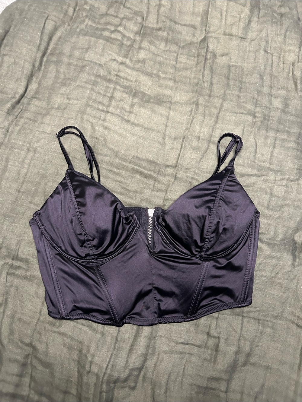 Garage Satin Longline Bralette - Black